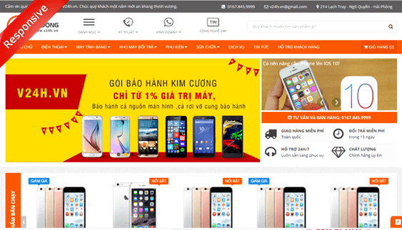 Thiết kế website bán điện thoại Smartphone Online V24h.vn